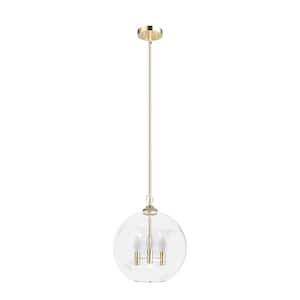 High Oaks 3-Light Alturas Gold Globe Pendant Light with Clear Seeded Glass Shade