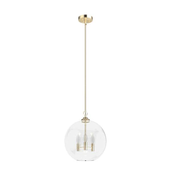 High Oaks 3-Light Alturas Gold Globe Pendant Light with Clear Seeded Glass Shade