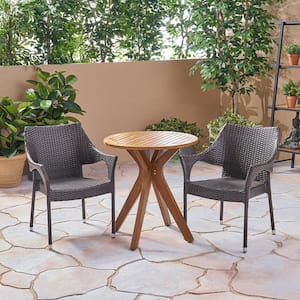 Bryant Multi-Brown 3-Piece Wood and Faux Rattan Outdoor Bistro Set