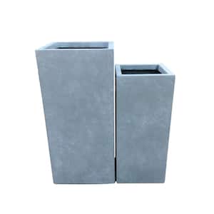 Kante Set of 2 Lightweight Concrete Modern Rectangle Outdoor Planters, 28 and 24 in. Tall, Slate Gray