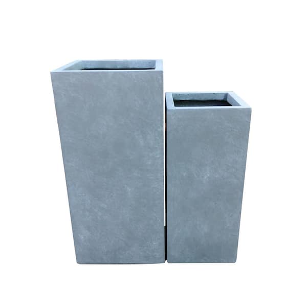 KANTE Kante Set of 2 Lightweight Concrete Modern Rectangle Outdoor Planters, 28 and 24 in. Tall, Slate Gray