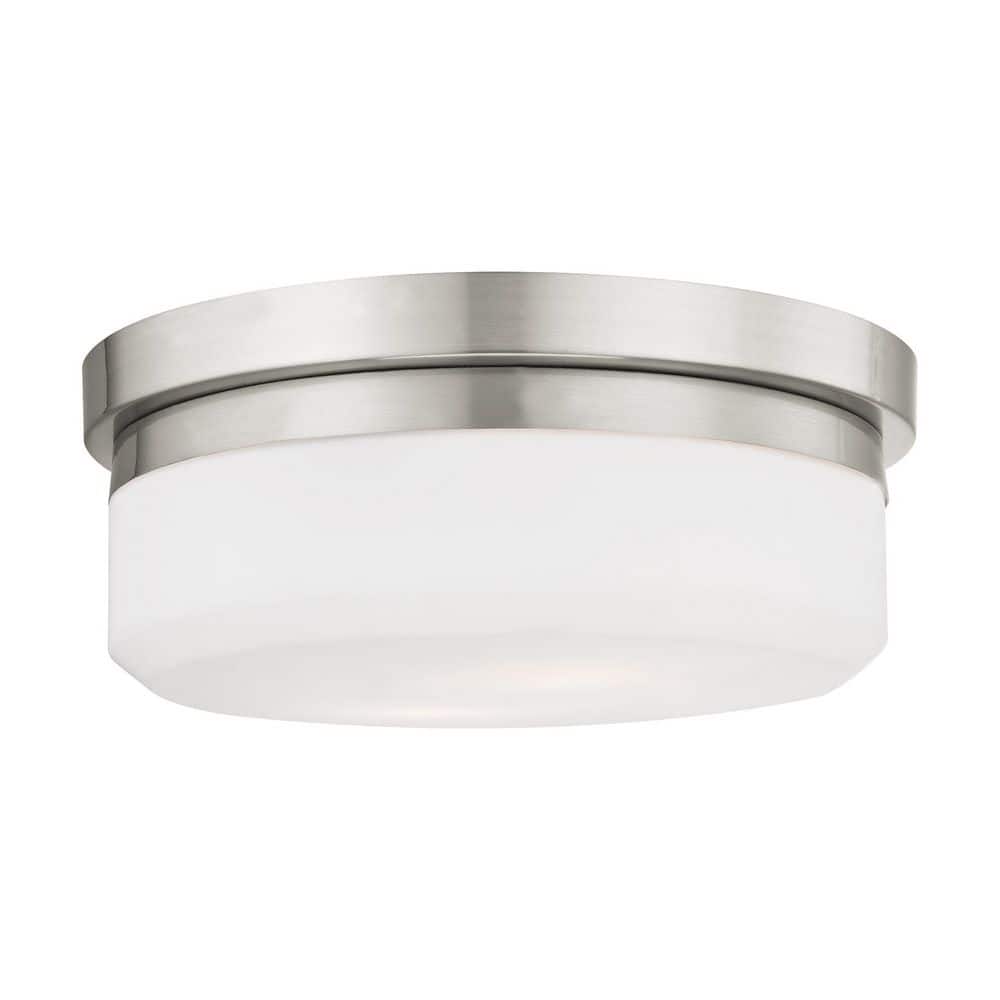 Stratus Collection 2-Light Flush Mount in Brushed Nickel with Hand-Blown Satin Glass