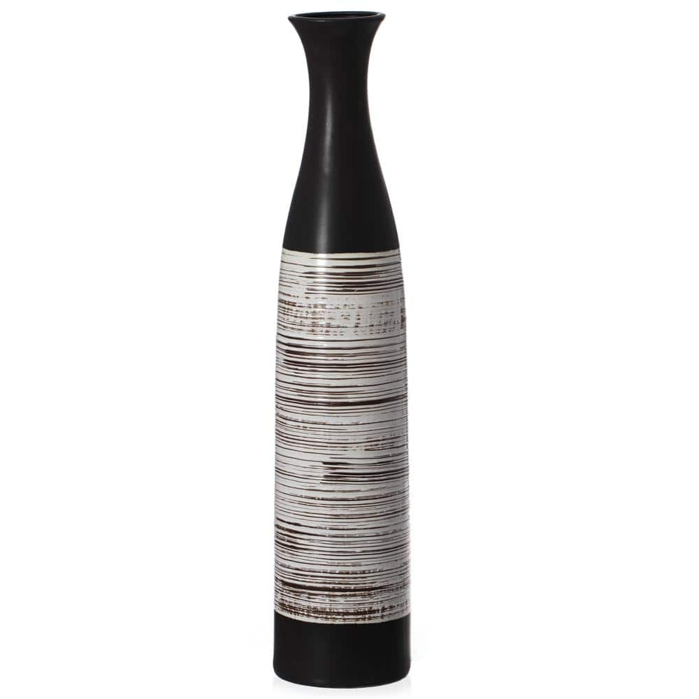 Uniquewise Black and White High-Quality Waterproof Handcrafted Ceramic Decorative Neat Classic Tall Freestanding Bottle Shaped Floor Vase F