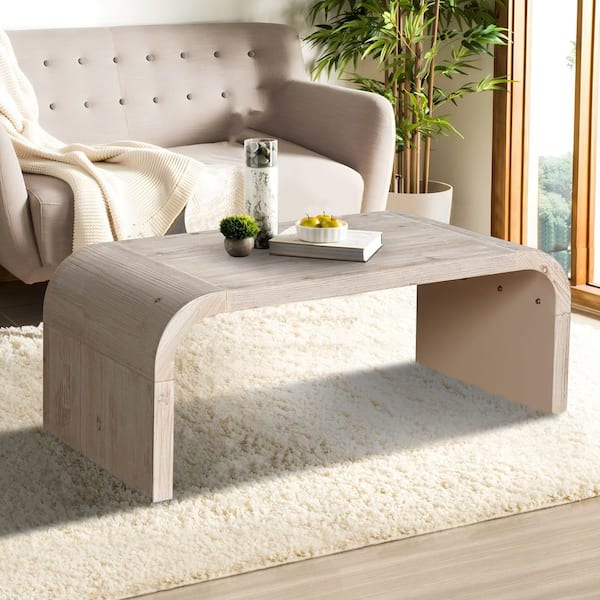 IDEAGLE 47.3 in. Antique White Rectangle Wood Coffee Table