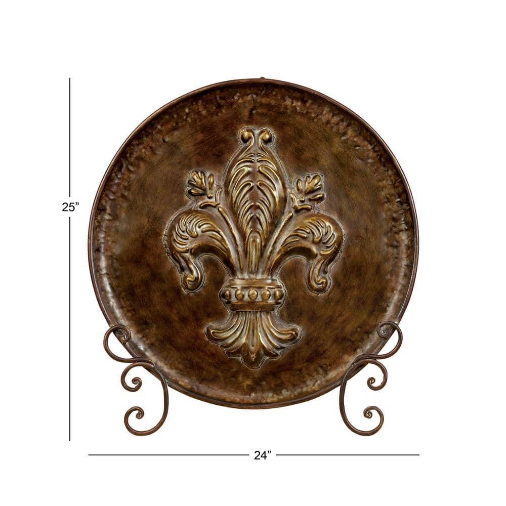 Brown Iron Fleur De Lis Embossed Round Charger with Stand