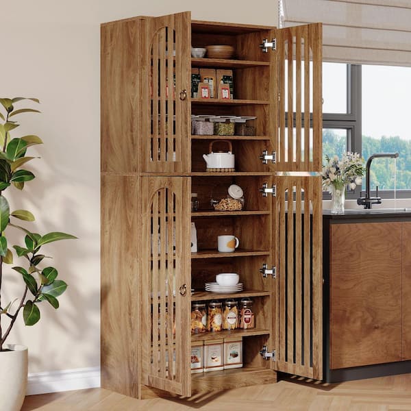 Keenyah Brown Engineered Wood 28.7 in. Pantry Cabinet with Adjustable Storage Shelves