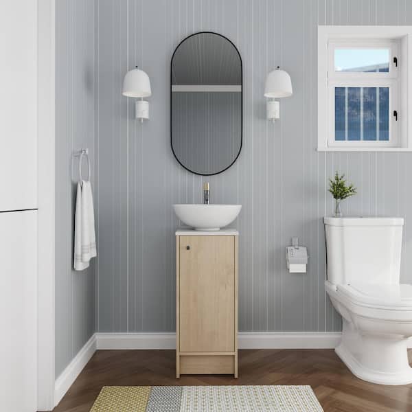 Unbranded 16 in. W x 19 in. D x 36 in. H Freestanding Bathroom Vanity in Plain Light Oak with White Ceramic Top