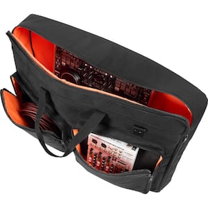 Padded DJ Mixer Gig Bag, 1200D Oxford Fabric, with Storage Pocket, 4.92 ft. Removable Strap Black plus Orange