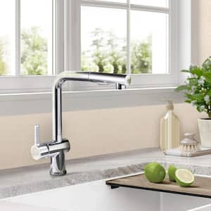 Robust Brass Single Handle Pull Out Sprayer Kitchen Faucet in Chrome