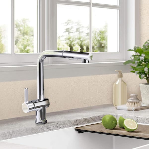 Satico Robust Brass Single Handle Pull Out Sprayer Kitchen Faucet in Chrome