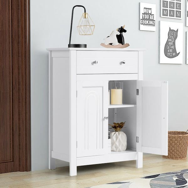 ANGELES HOME White Free Standing Bathroom Storage Cabinet with