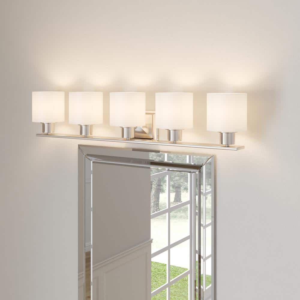 Brushed Nickel 5-Light Bath Fixture with Glass and Mylar Shades
