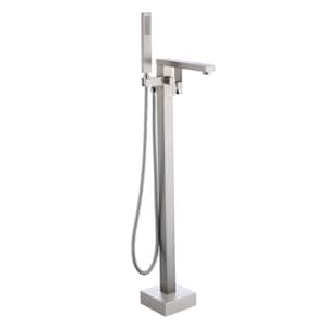 1-Handle Claw Foot Freestanding Floor Mount Tub Faucet with Hand Shower in Brushed Nickel