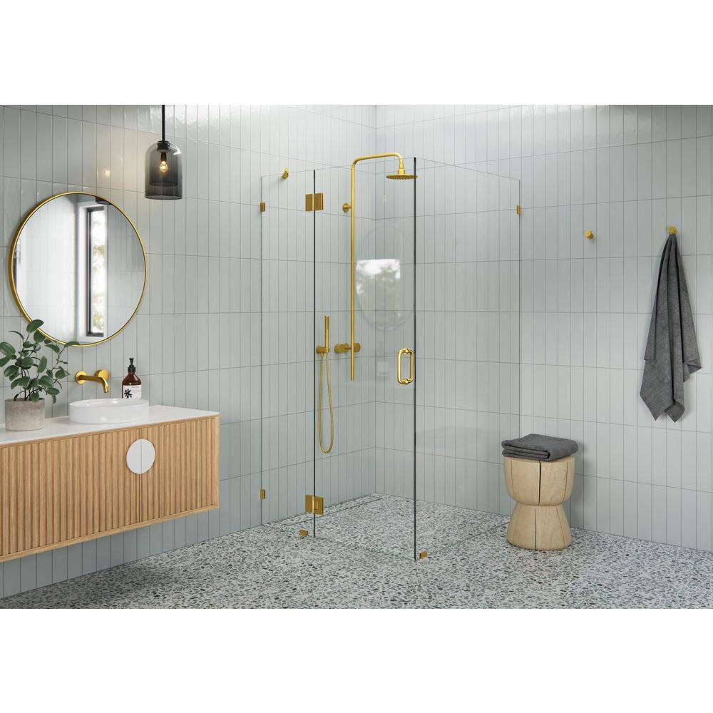 42 in. W x 41 in. D x 78 in. H Pivot Frameless Corner Shower Enclosure in Satin Brass Finish with Clear Glass price history on PriceWatchPro