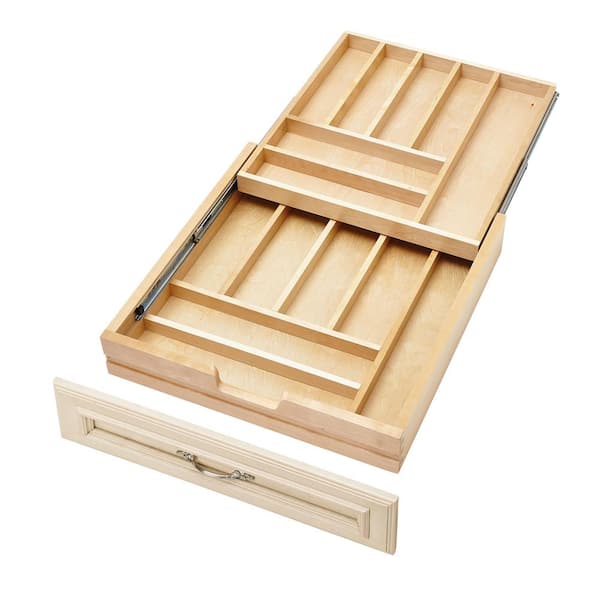 Rev-A-Shelf 4.32 in. H x 21 in. W x 21.75 in. D Wooden Cutlery Drawer Organizer with Soft-Close