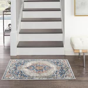 Concerto Blue/Grey 2 ft. x 4 ft. Border Traditional Kitchen Area Rug