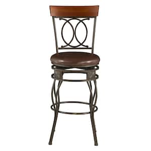 Brian 46"H Bronze Metal OX Back 30" Seat Height Bar Stool with Padded Vinyl Seat and Swivel Motion