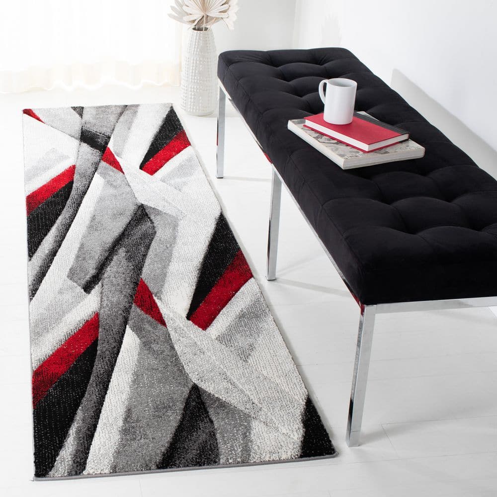 Hollywood 2 ft. x 8 ft. Gray/Red Abstract Striped Runner Rug