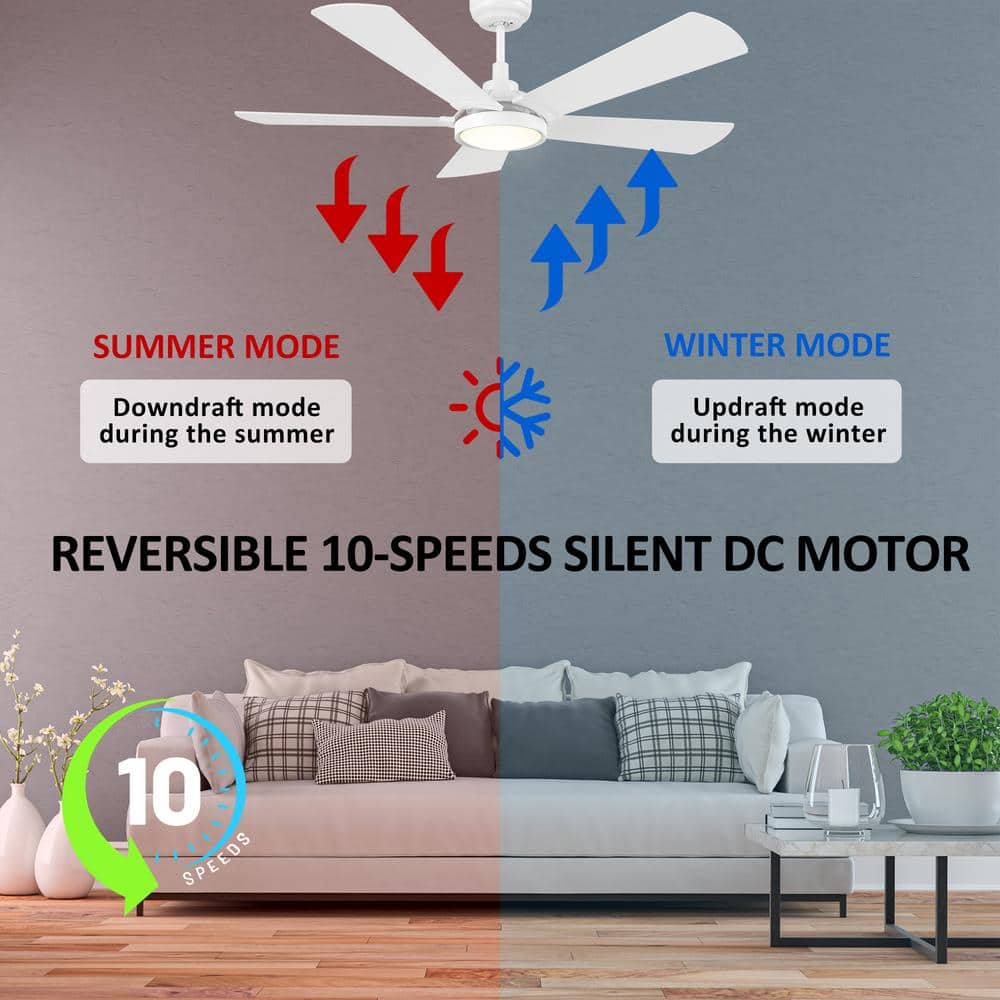 Wilkes 52'' White Manufactured Wood Smart Ceiling Fan with Glass Shade