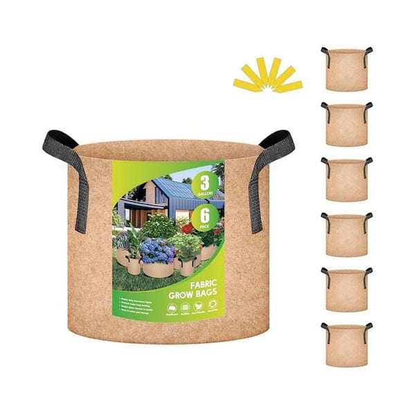 3 Gallon Fabric Plant Grow Bags 6-Pack Tan Heavy Duty Nonwoven with Handles for Vegetables Fruits Flowers 2024 Version