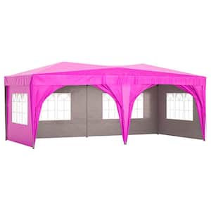10 ft. x 20 ft. Pink Outdoor Portable Folding Party Tent, Pop Up Canopy Tent with 6 Removable Sidewalls and Carry Bag