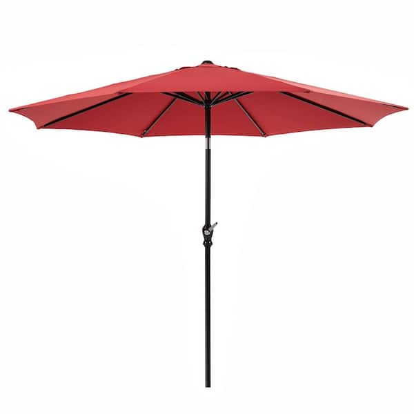 Unbranded 9 ft. Outdoor Patio Market Umbrella, Waterproof Sun Shade with 8 Ribs Umbrella Crank for Garden, Pool in Red