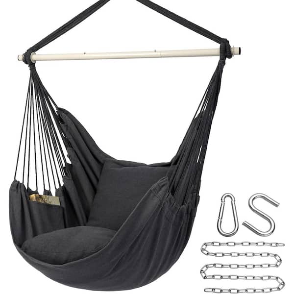 Justincity 4 ft. Hammock Chair Hanging Rope Swing with Pocket and Hardware Kit for Superior Comfort in Black
