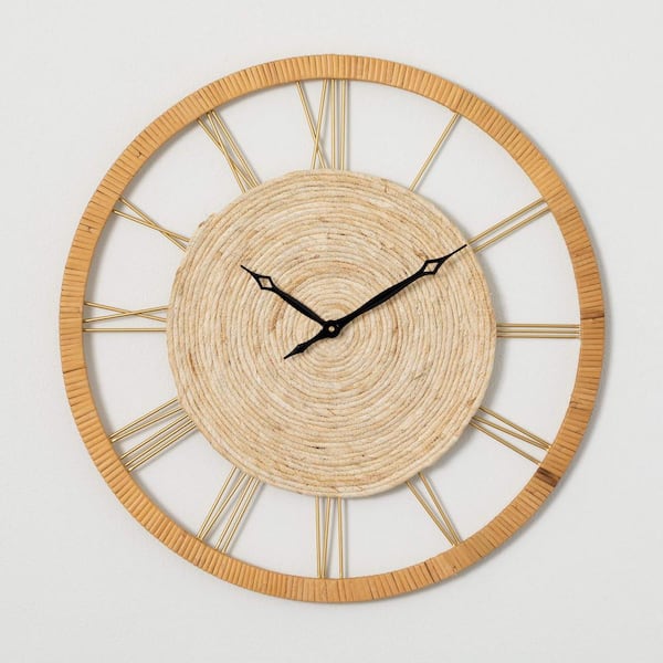 SULLIVANS 23.5 in. Woven Face Wood And Metal Wall Clock