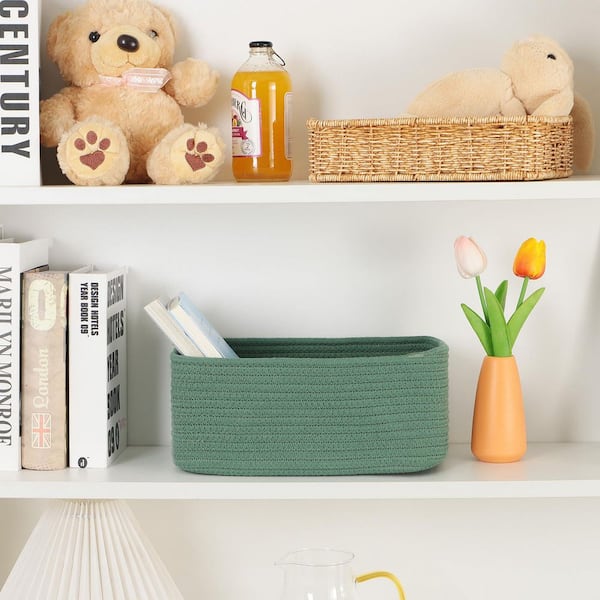 3-Piece 11.5 in. W x 7.5 in. D x 4.7 in. H Green Woven Rope Small Storage Baskets for Countertop Organizing
