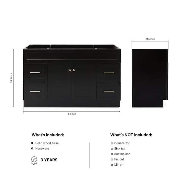 Hamlet 54 in. W x 21.5 in. D x 34.5 in. H Freestanding Bath Vanity Cabinet Only in Black