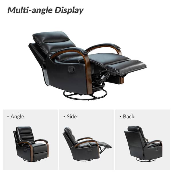 Jayden Creation Joseph Black Genuine Leather Swivel Rocking Manual Recliner with Straight Tufted Back Cushion and Curved Mood Arms