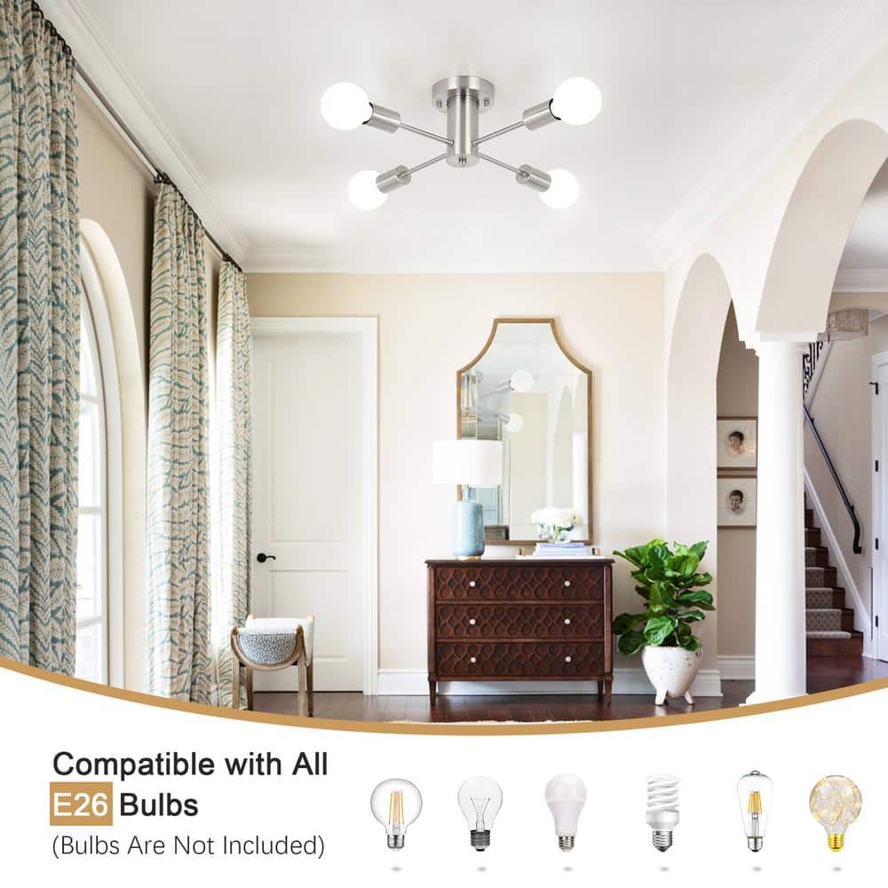 17.5'' Nickel 4-Light Linear Sputnik Ceiling Fixture