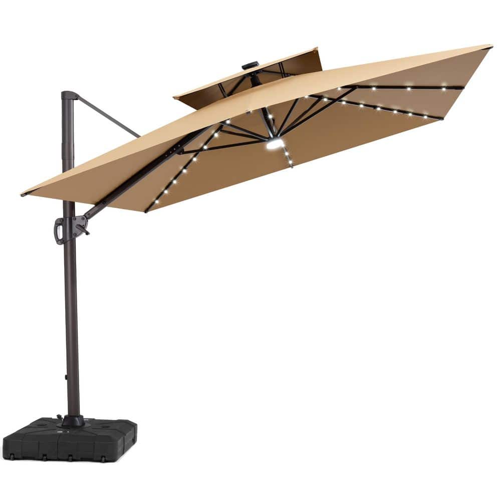 12 ft. x 9 ft. Double Top Outdoor Cantilever Umbrella with Solar Lights and 350 lb. Base Patio Umbrella in Tan Brown price history on PriceWatchPro