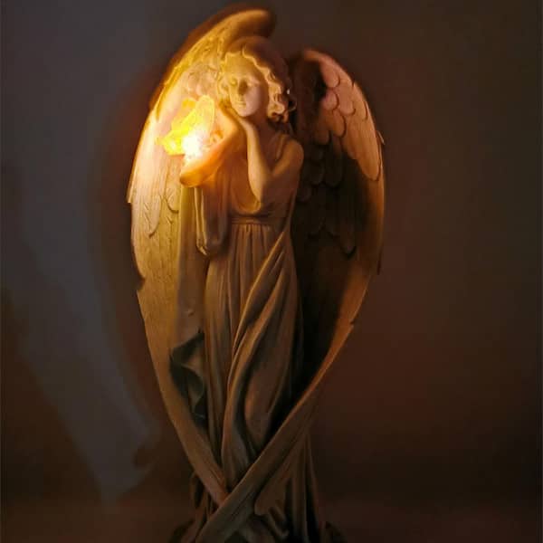 17 in. 1-Light Integrated LED Solar Powered Winged Angel with Light up  Butterfly in White