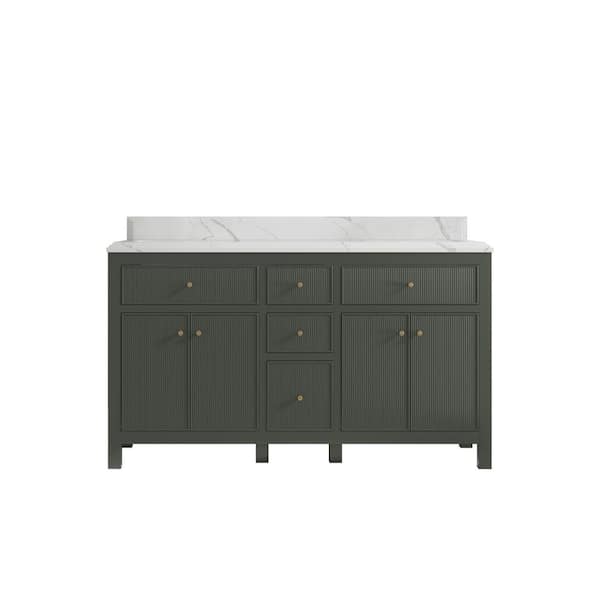 Willow Collections Sonoma 60 in. W x 22 in. D x 36 in. H Double Sink Bath Vanity in Pewter Green with 1.5 in. Calacatta Qt. Top
