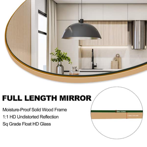 LuxHomez 28 in. W x 71 in. H Oversized Modern Arch Wood Full Length Mirror Gold Wall Mounted Standing Mirror Floor Mirror