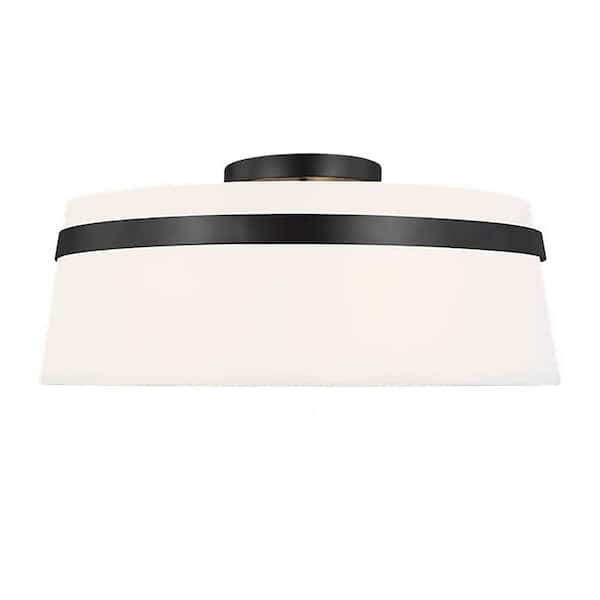Dainolite Symphony 15 in. 3 Light Matte Black Semi-Flush Mount with White Fabric Shade