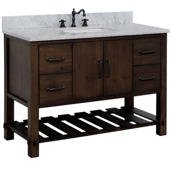 Bellaterra Home 48 in. W x 22 in. D x 36 in. H Single Vanity in Rustic Wood with Jazz White Marble Top