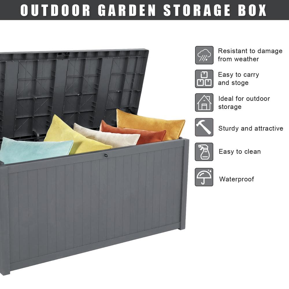 Gray Plastic Lockable Outdoor Deck Storage Box