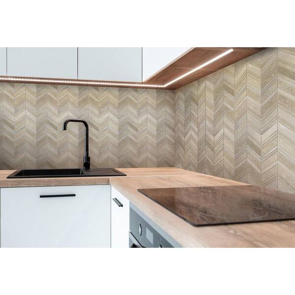 Apollo Tile (Sample) Sparta Wooden Beige 4-in x 4-in Polished Marble Chevron Mosaic Floor and Wall Tile