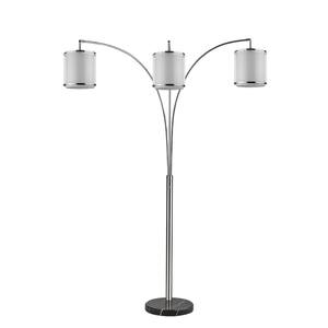 Lux 81 in. 3-Light Brushed Nickel Adjustable Tree Floor Lamp with Sheer Snow Shantung 2-Tier Shades