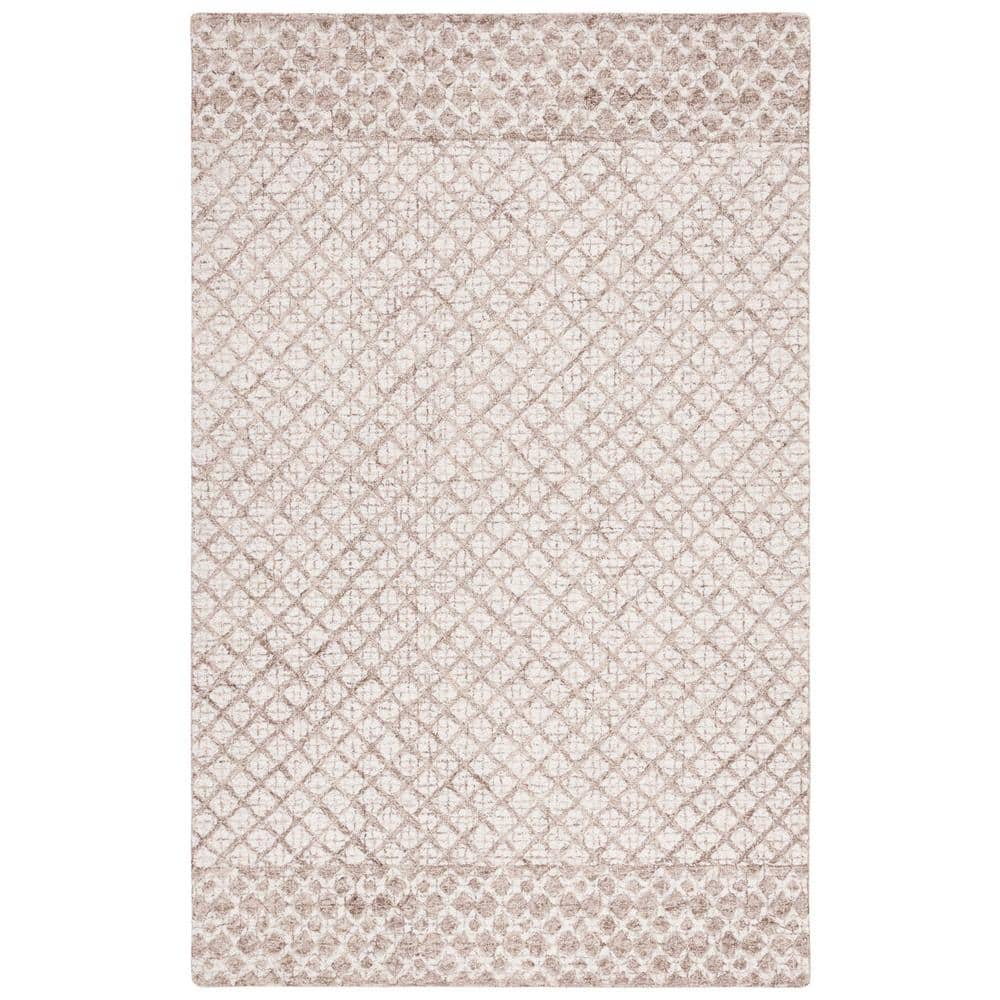 Ivory and Brown Handmade Abstract Wool Area Rug