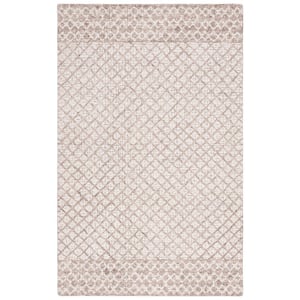 Abstract Ivory/Brown Doormat 3 ft. x 5 ft. Geometric Distressed Area Rug