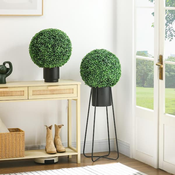 Unbranded 1.31 ft. Set of 2 Green Artificial Boxwood Topiary Ball, Indoor Outdoor Fake Decorative Plant for Home and Office