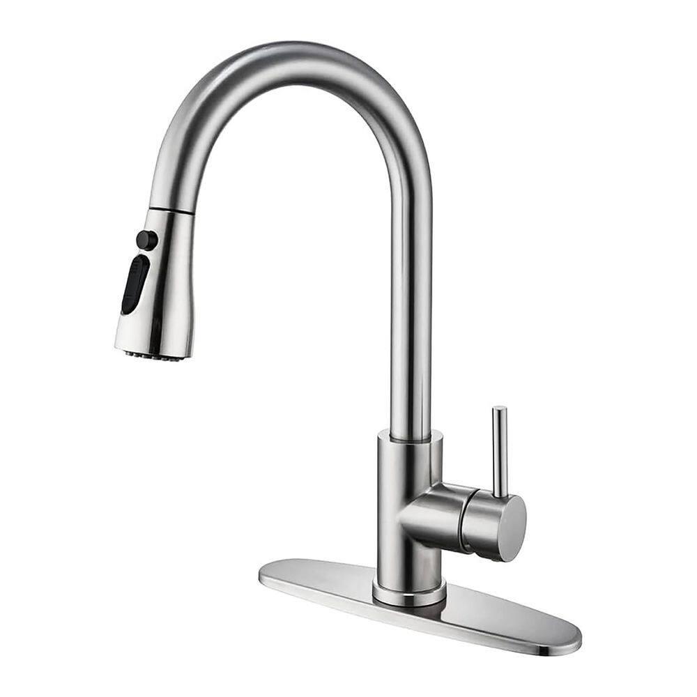 Pull Down Sprayer Kitchen Faucet in Silver Efficient Multitask Single Handle High Arc 3 in. H x 8 in. W x 3 in. D price history on PriceWatchPro