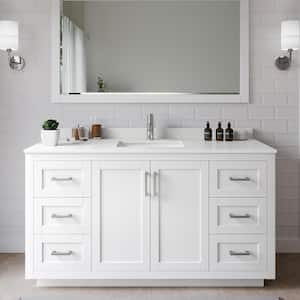 Miranda 60 in. W x 22 in. D x 33.75 in. H Single Bath Vanity in White with White Quartz Top