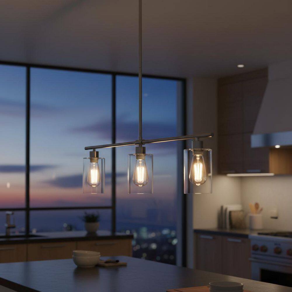 3-Light Chrome Industrial Modern Linear Kitchen Island Pendant with Clear Glass Shades for Dining Table price history on PriceWatchPro