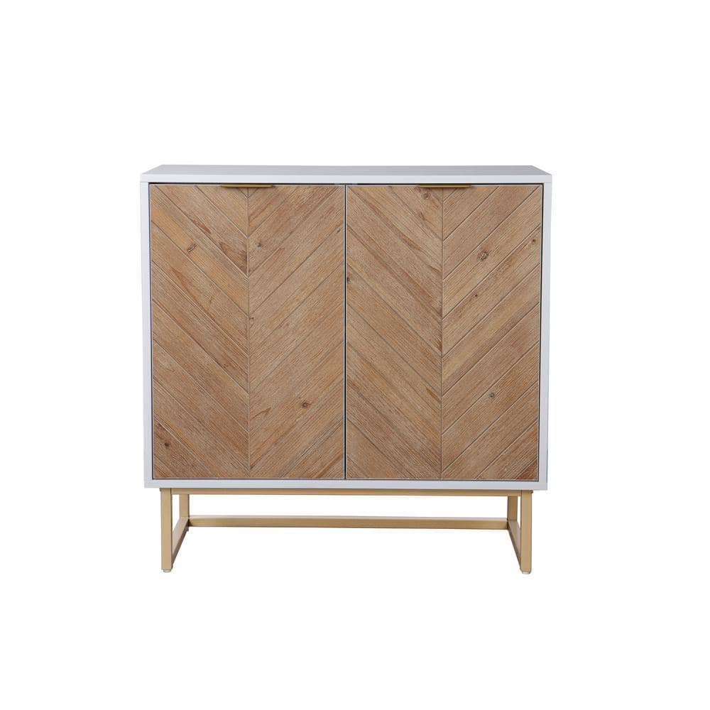 Nathan James Enloe White Frame with Brown Rustic Doors and Gold Base Free Standing Modern Storage Cabinet for Entryway or Living Room - 2