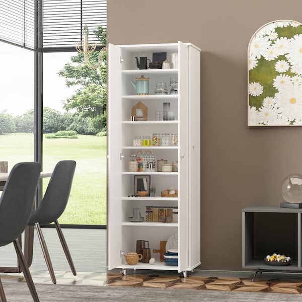 FUFU&GAGA 70.9 in. H White Wood Storage Cabinet Bookcase with