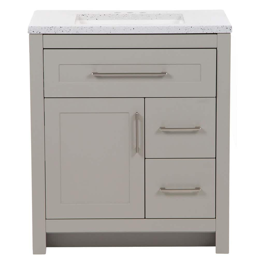 Home Decorators Collection Clady 30.50 in. W x 18.75 in. D Bath Vanity in Gray with Solid Surface Vanity Top in Silver Ash with White Basin